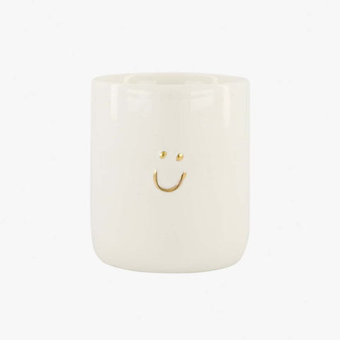 Keramieken geurkaars in doosje linnen smile wit
