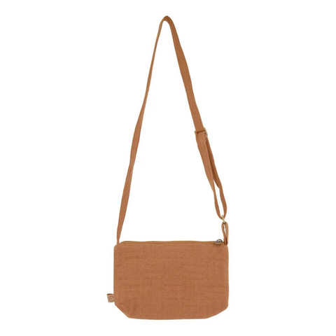 Schoudertasje met stiksels camel