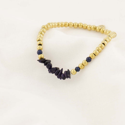 Kralenarmband met glassteen donkerblauw