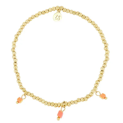 Kralenarmbandje met blokjes koraalroze / goud