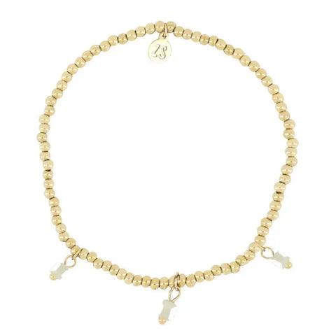 Kralenarmbandje met blokjes saliegroen/ goud
