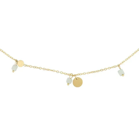 Ketting met rondjes saliegroen/ goud