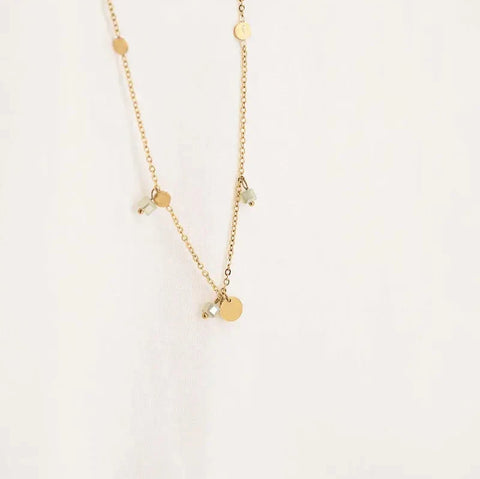 Ketting met rondjes saliegroen/ goud