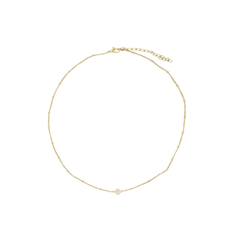 Ketting met bloemsteentje creme/goud
