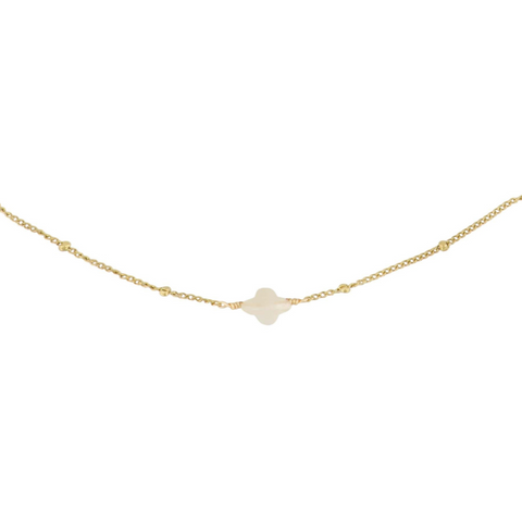 Ketting met bloemsteentje creme/goud