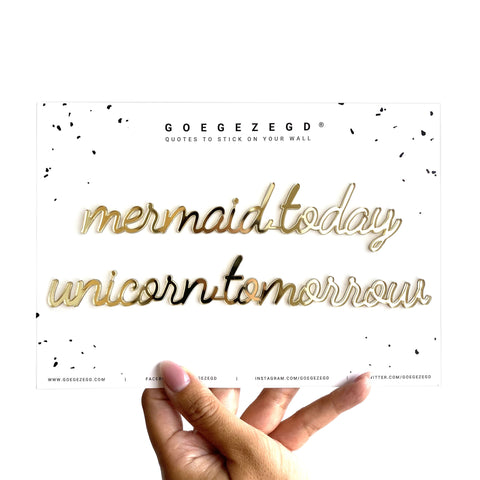Muursticker a5 zwart: mermaid today unicorn tomorrow