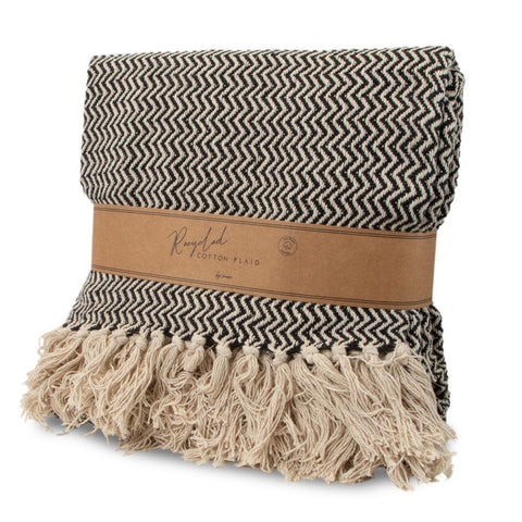Gerecycleerde katoenen plaid visgraatmotief beige