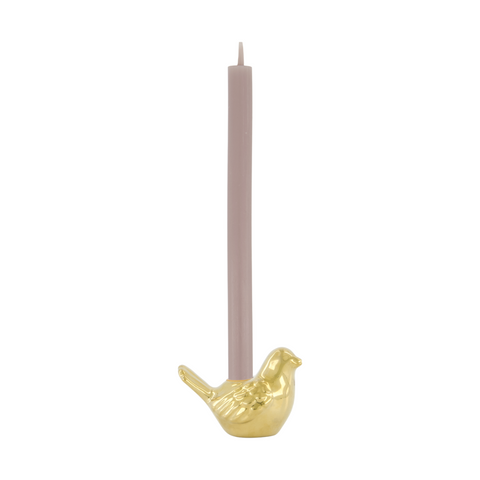 Keramieken kandelaartje vogeltje goud