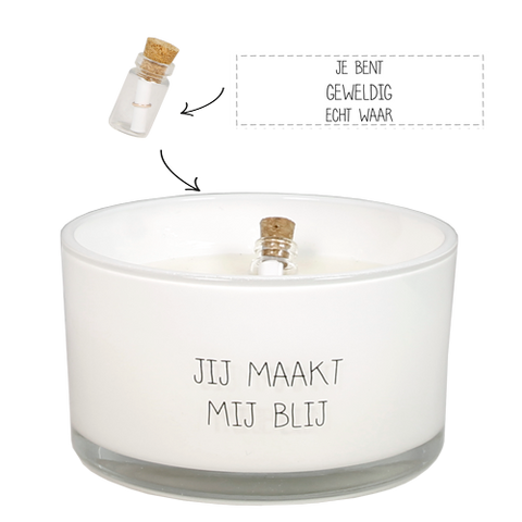 Flessenpost kaars: jij maakt mij blij