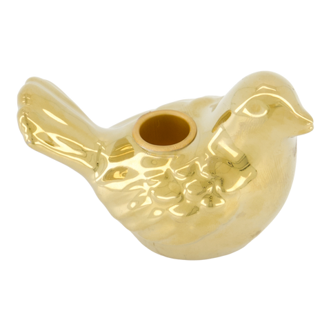 Keramieken kandelaartje vogeltje goud
