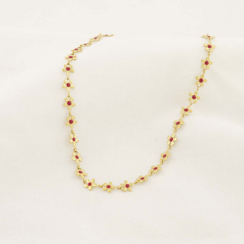 Ketting met bloemen roze rood