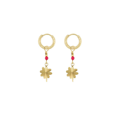 Oorbel met klavertje roze rood