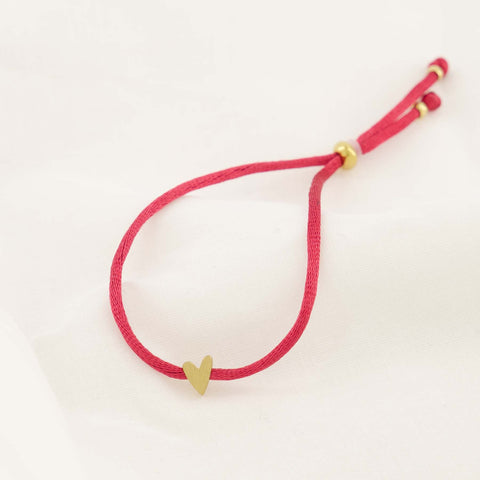 Touwarmbandje hartje roze rood
