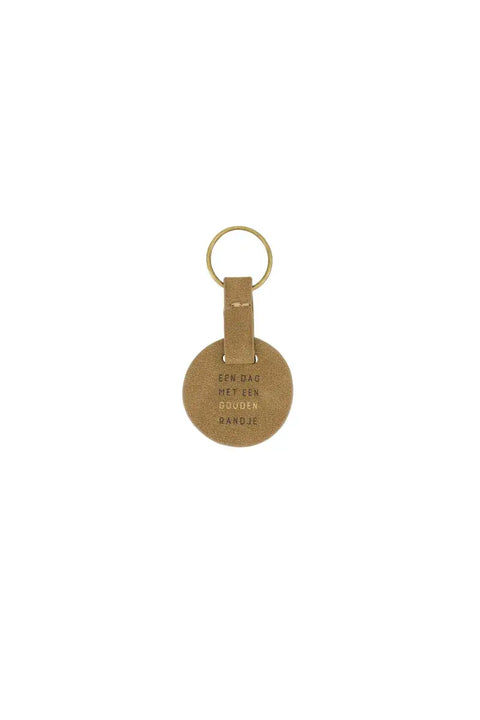 Ronde sleutelhanger gouden randje bruin